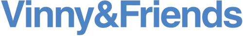 Logo of 'Vinny & Friends' with blue text on a blank background